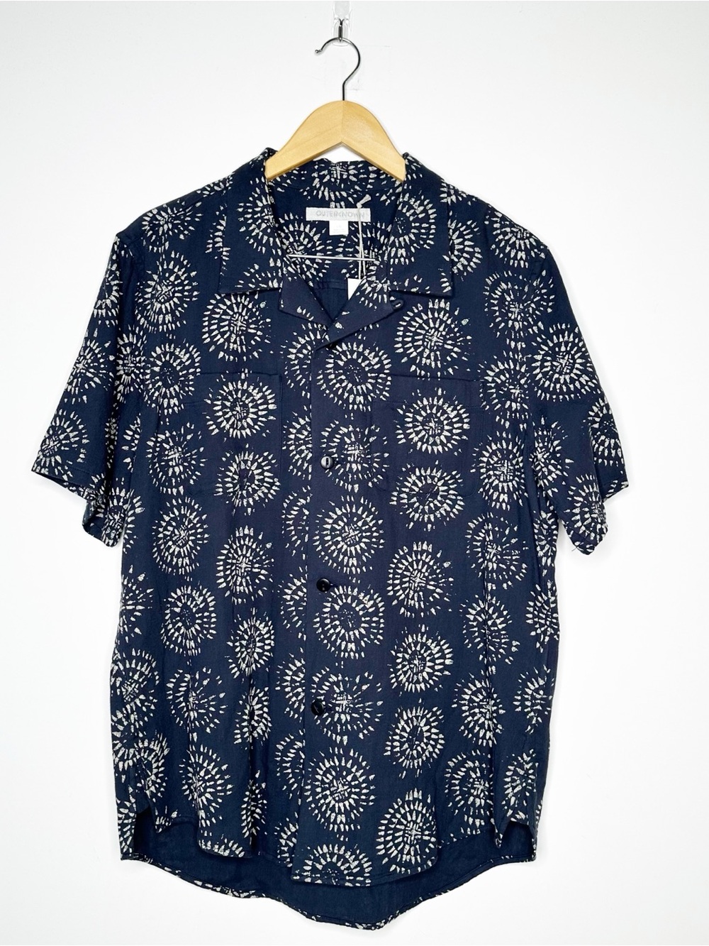 Outerknown NWT Constellation Camp Shirt Mens Large Navy Organic Cotton Short Sle